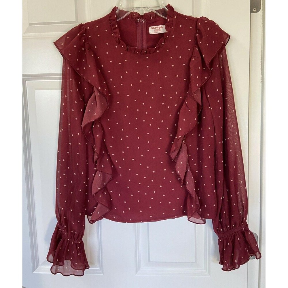 SHOWPO Moving Spots Sheer Sleeves Ruffle Front Top